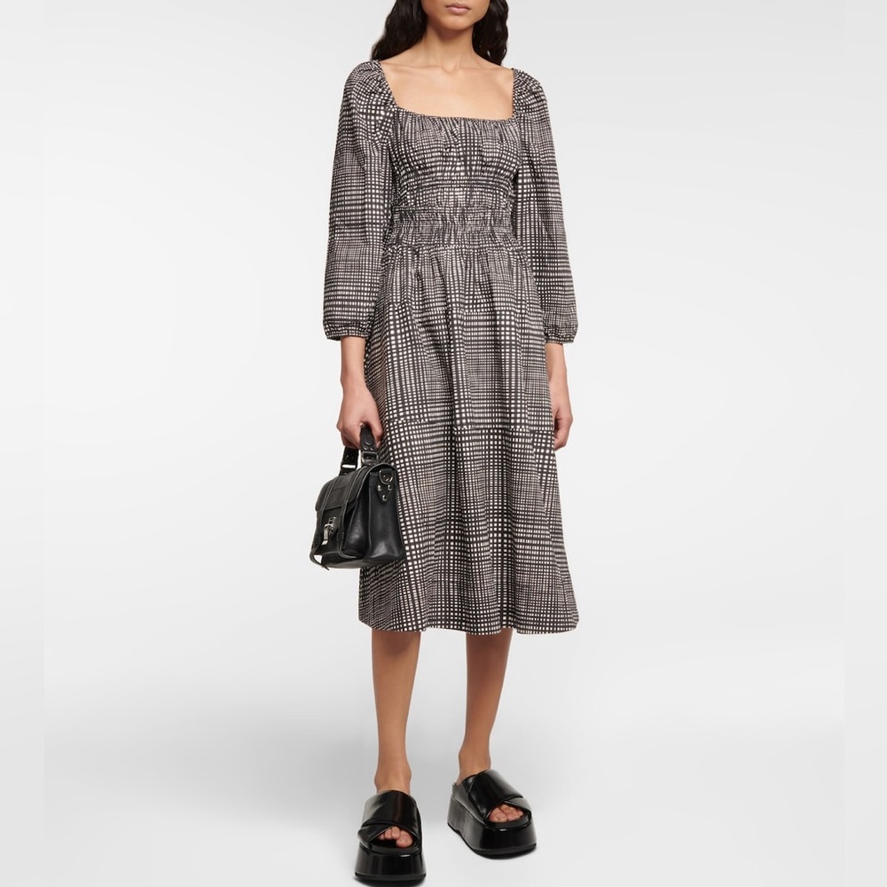 Proenza Schouler Check Smocked Cotton Midi Dress